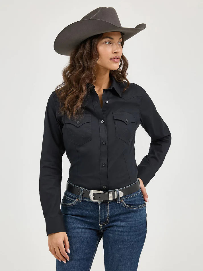 Wrangler Retro® Long Sleeve Solid Shirt in Black (Women's)