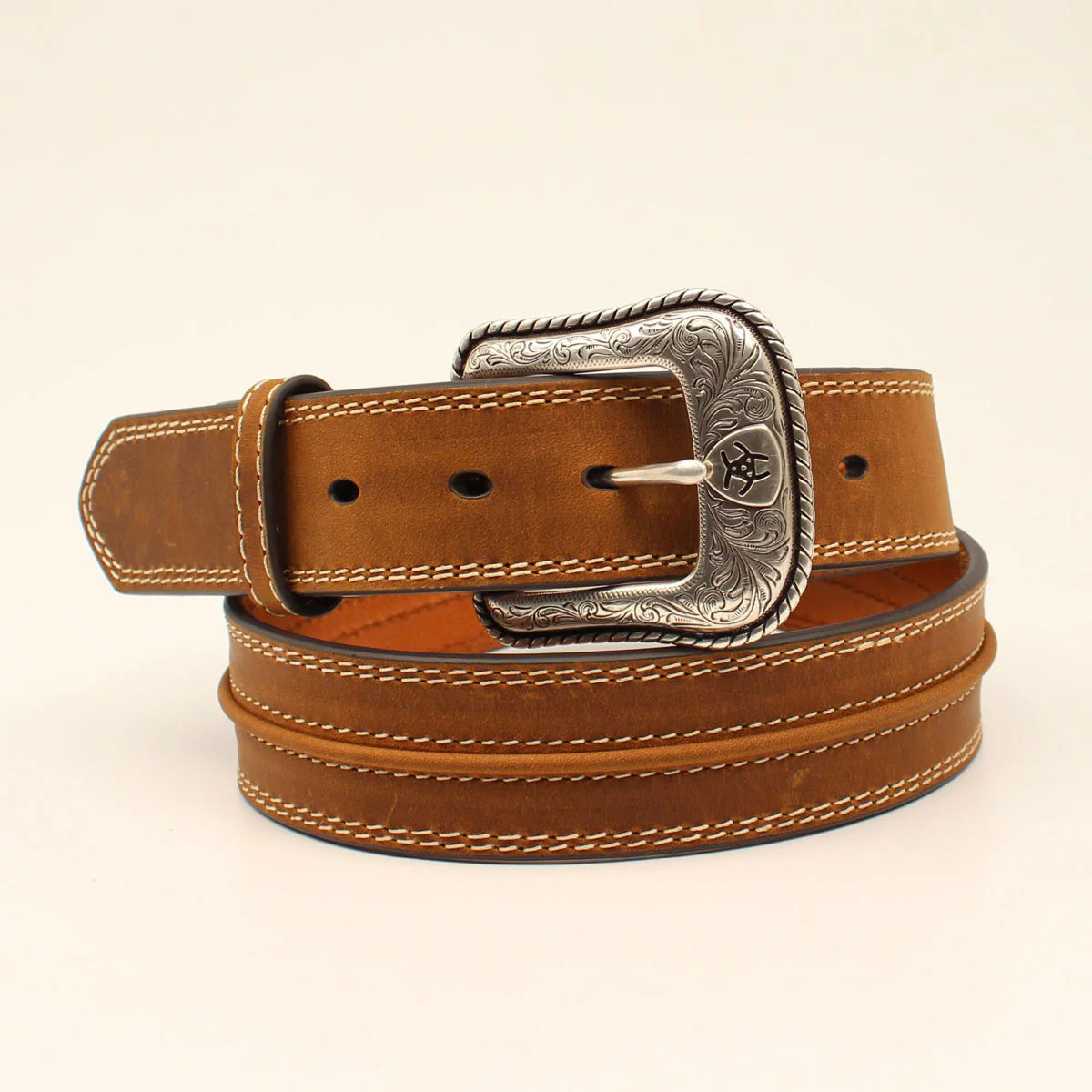 Ariat Raised Leather Strip Western Belt With White Stitching (Men's)