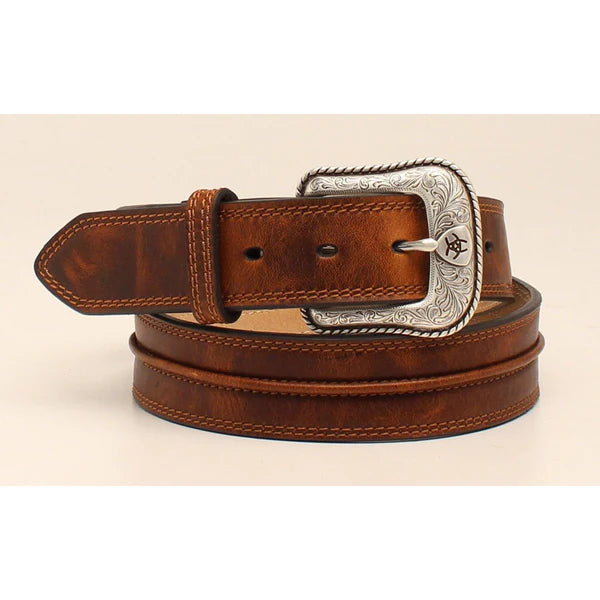 Ariat Raised Leather Strip Western Belt in Distressed Brown (Men's)