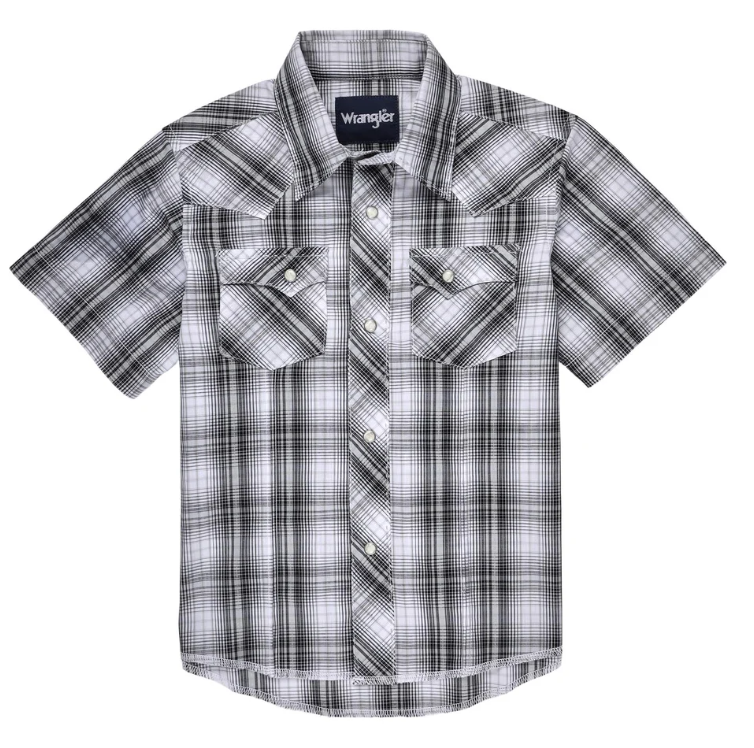 Wrangler Boys Snap Short Sleeve Shirt - Grey