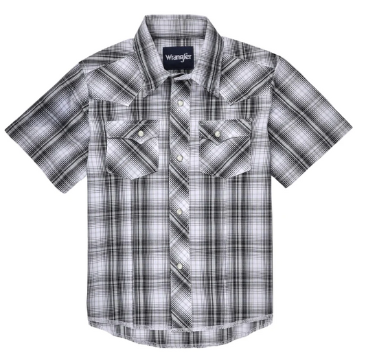 Wrangler Boys Snap Short Sleeve Shirt - Grey