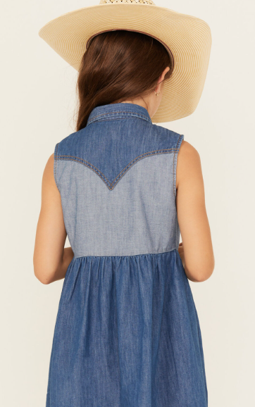 Wrangler Girl's Western Denim Dress- Indigo