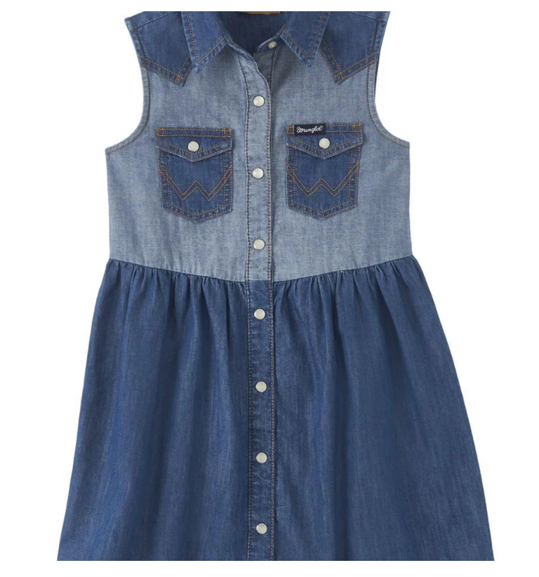 Wrangler Girl's Western Denim Dress- Indigo