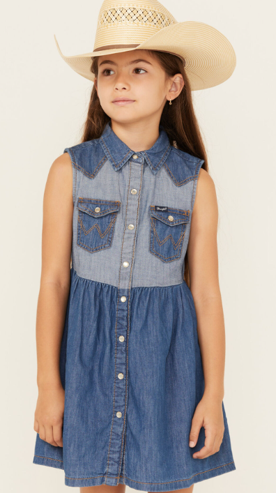 Wrangler Girl's Western Denim Dress- Indigo
