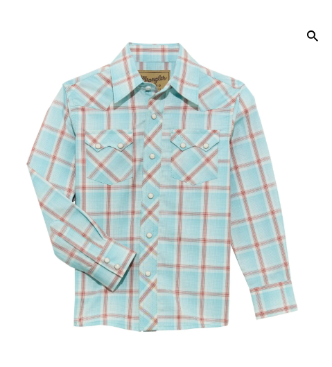 WRANGLER BOYS RETRO WESTERN SHIRT - BLUE/RED
