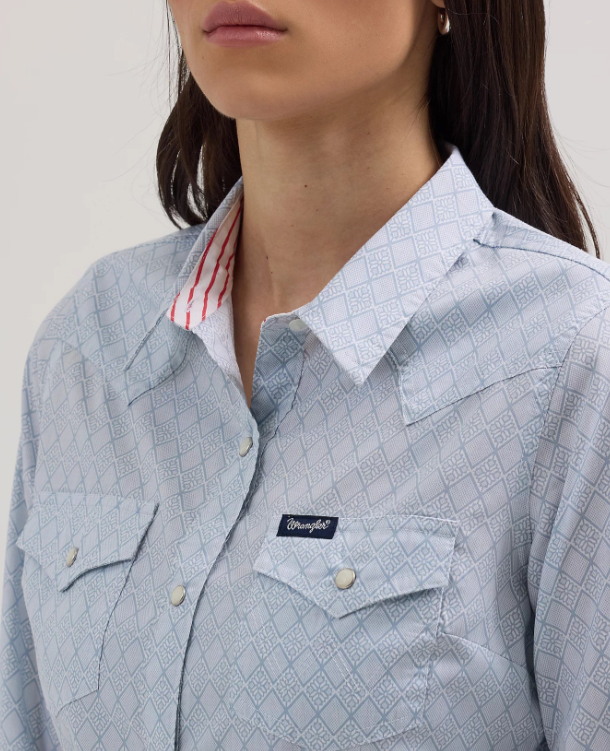 WRANGLER WOMENS ALL OCCASION WESTERN SNAP SHIRT - DIAMOND SKY