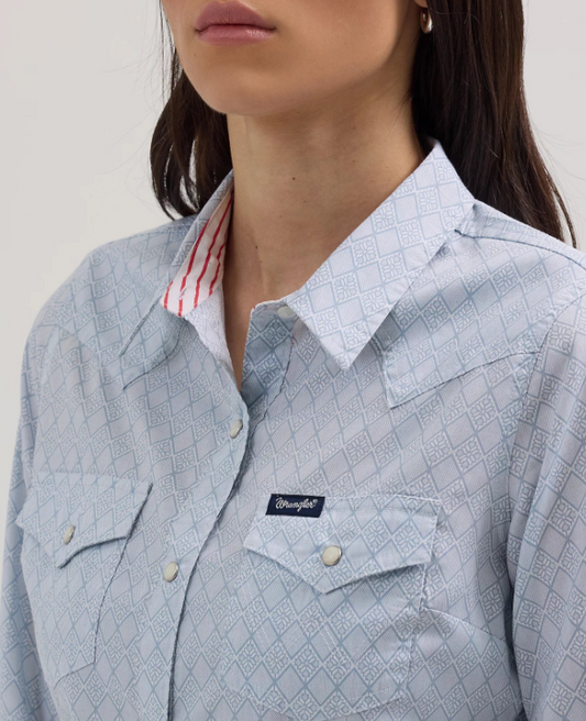 WRANGLER WOMENS ALL OCCASION WESTERN SNAP SHIRT - DIAMOND SKY