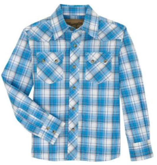 Wrangler Boy's Retro Long Sleeve Shirt- Blue