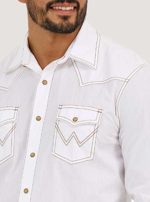 Men's Wrangler Retro® Long Sleeve Western Snap Solid Dobby Shirt