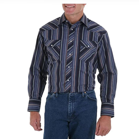 Wrangler Men's Cowboy Long Sleeve Cut Plaid Black Shirt