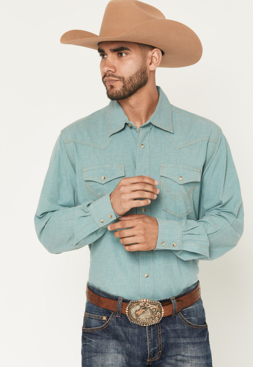 Wrangler Retro Men's Solid Long Sleeve Snap Western Shirt