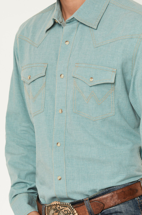 Wrangler Retro Men's Solid Long Sleeve Snap Western Shirt