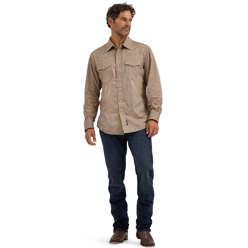 Wrangler Retro® Premium Long Sleeve Shirt - Modern Fit - Brown/Teal