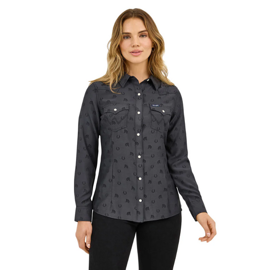 Wrangler Women's Retro Party Western Long Sleeve Snap Shirt - Black