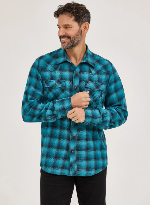 Men's Wrangler Retro® Long Sleeve Flannel Western Snap Plaid Shirt