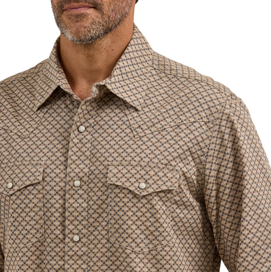 Wrangler Retro® Premium Long Sleeve Shirt - Modern Fit - Brown/Teal
