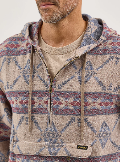 Wrangler Men's Jacquard Quarter Zip Hooded Popover Jacket