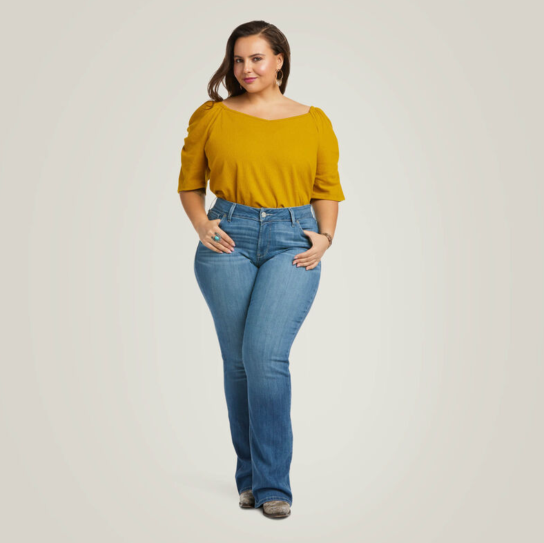R.E.A.L. Mid Rise Patricia Boot Cut Jeans (Womens) - Maine Wash