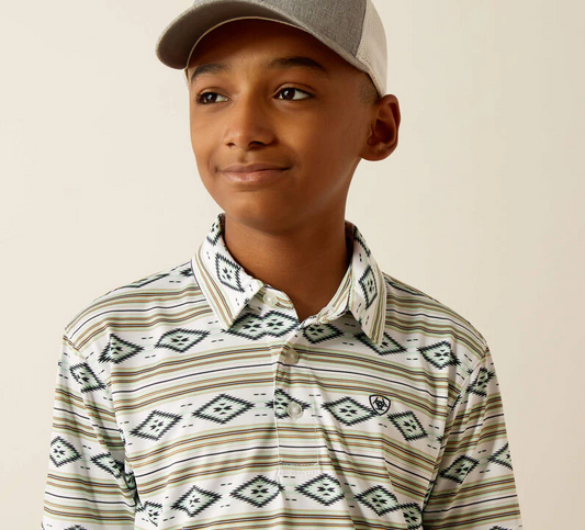 Ariat Boys All Over Print SS Polo - (Boys/Youth) White Serape