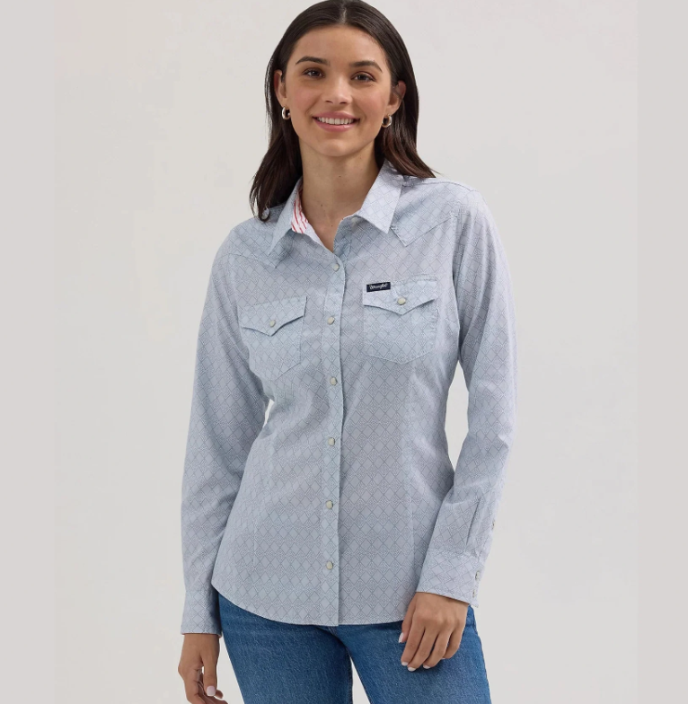 WRANGLER WOMENS ALL OCCASION WESTERN SNAP SHIRT - DIAMOND SKY