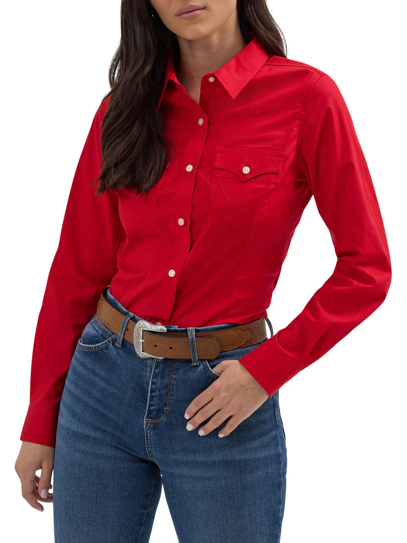 Wrangler Retro® Long Sleeve Solid Shirt in Red (Women's)