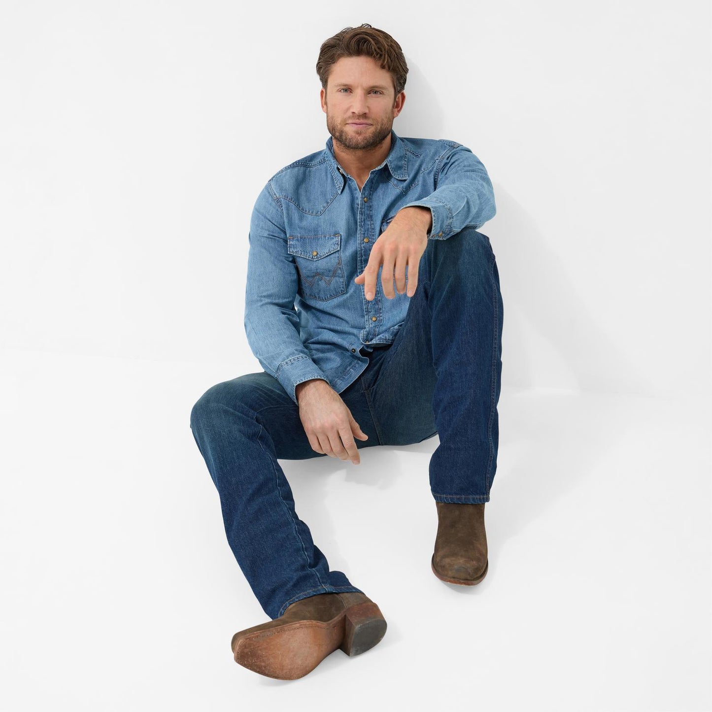 Men's Wrangler Denim Long Sleeve Shirt - Light Wash