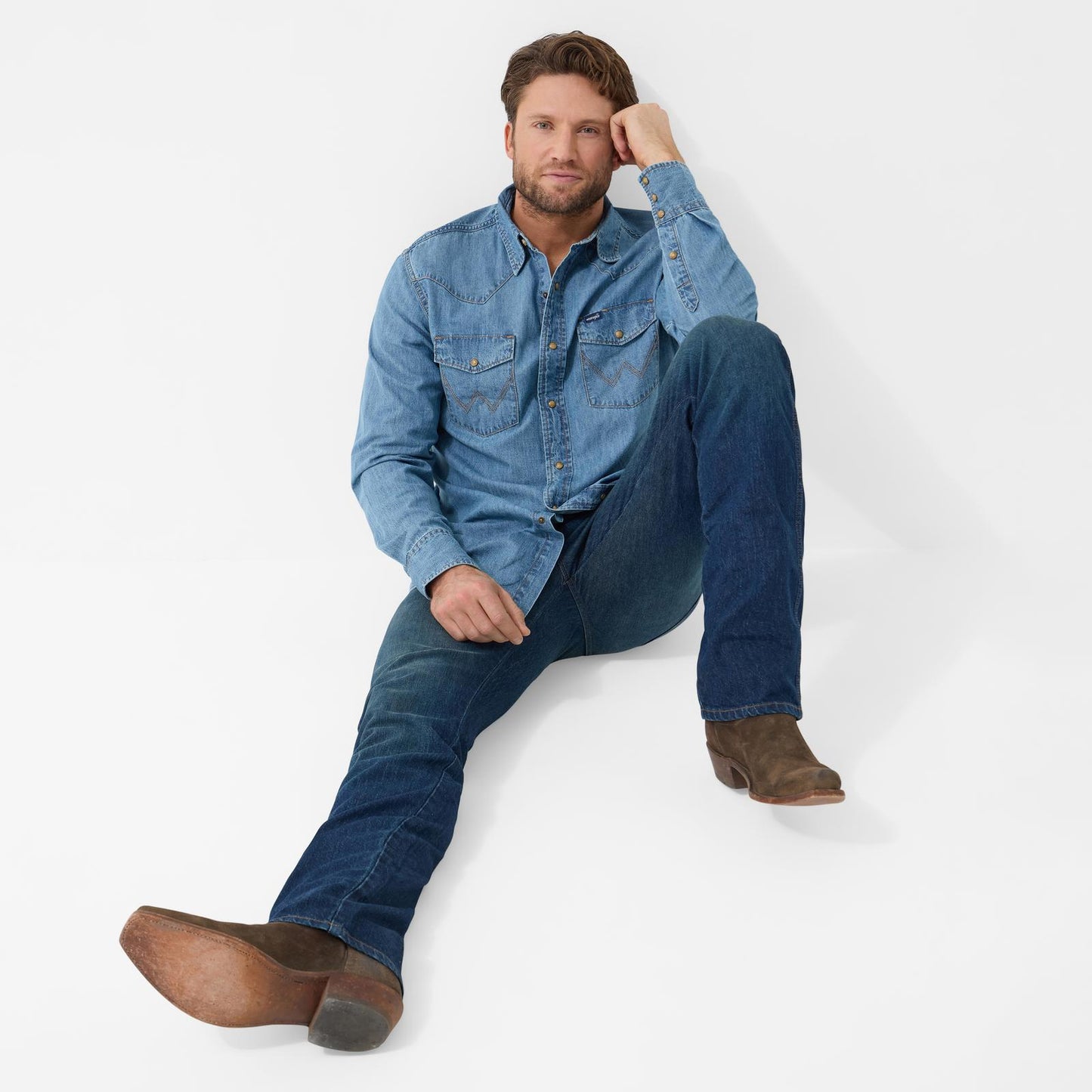 Men's Wrangler Denim Long Sleeve Shirt - Light Wash