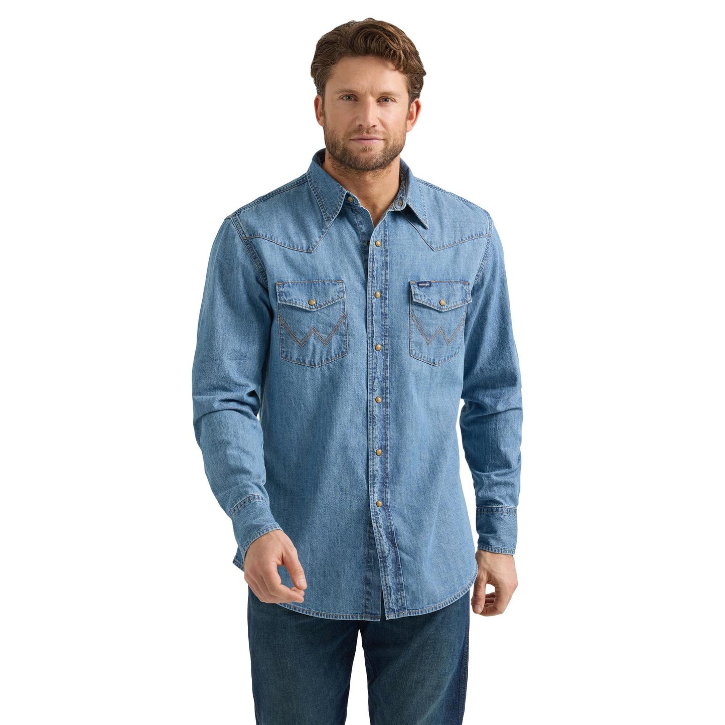 Men's Wrangler Denim Long Sleeve Shirt - Light Wash
