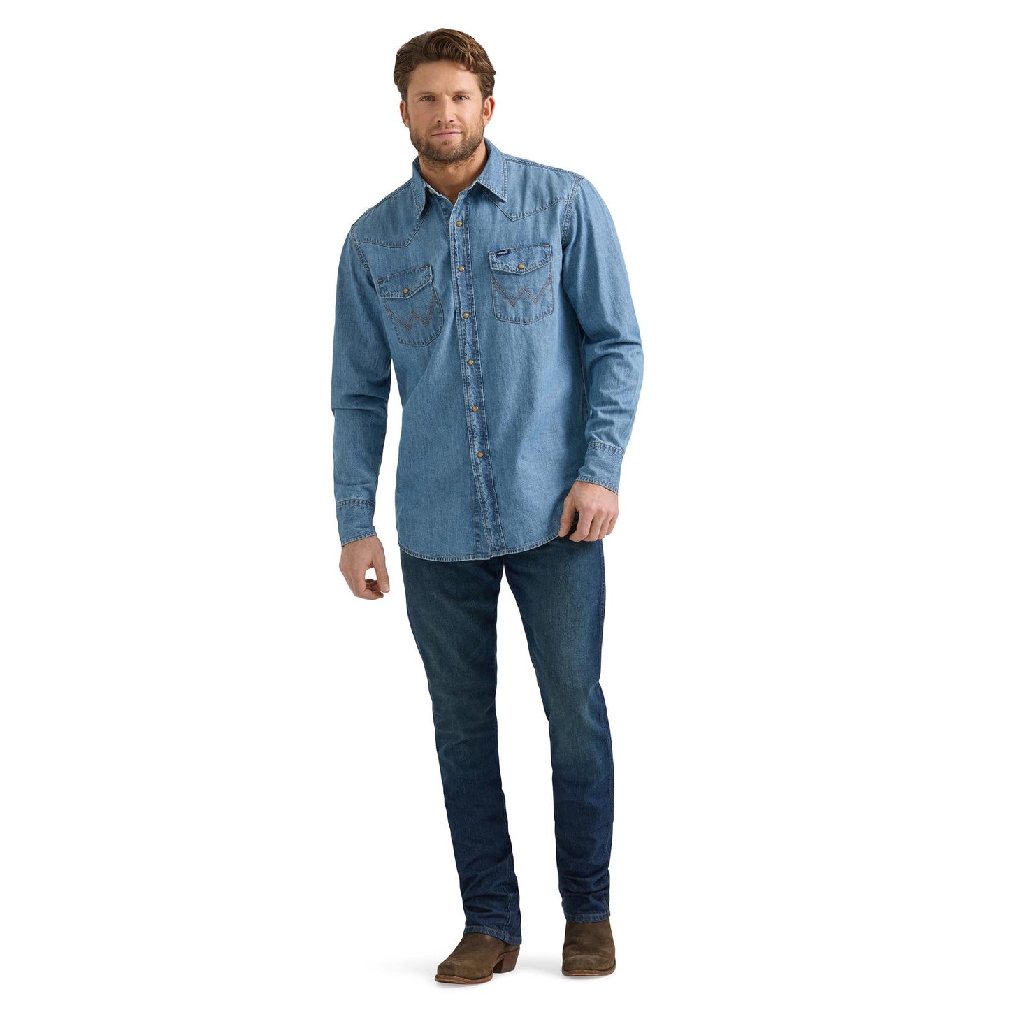 Men's Wrangler Denim Long Sleeve Shirt - Light Wash