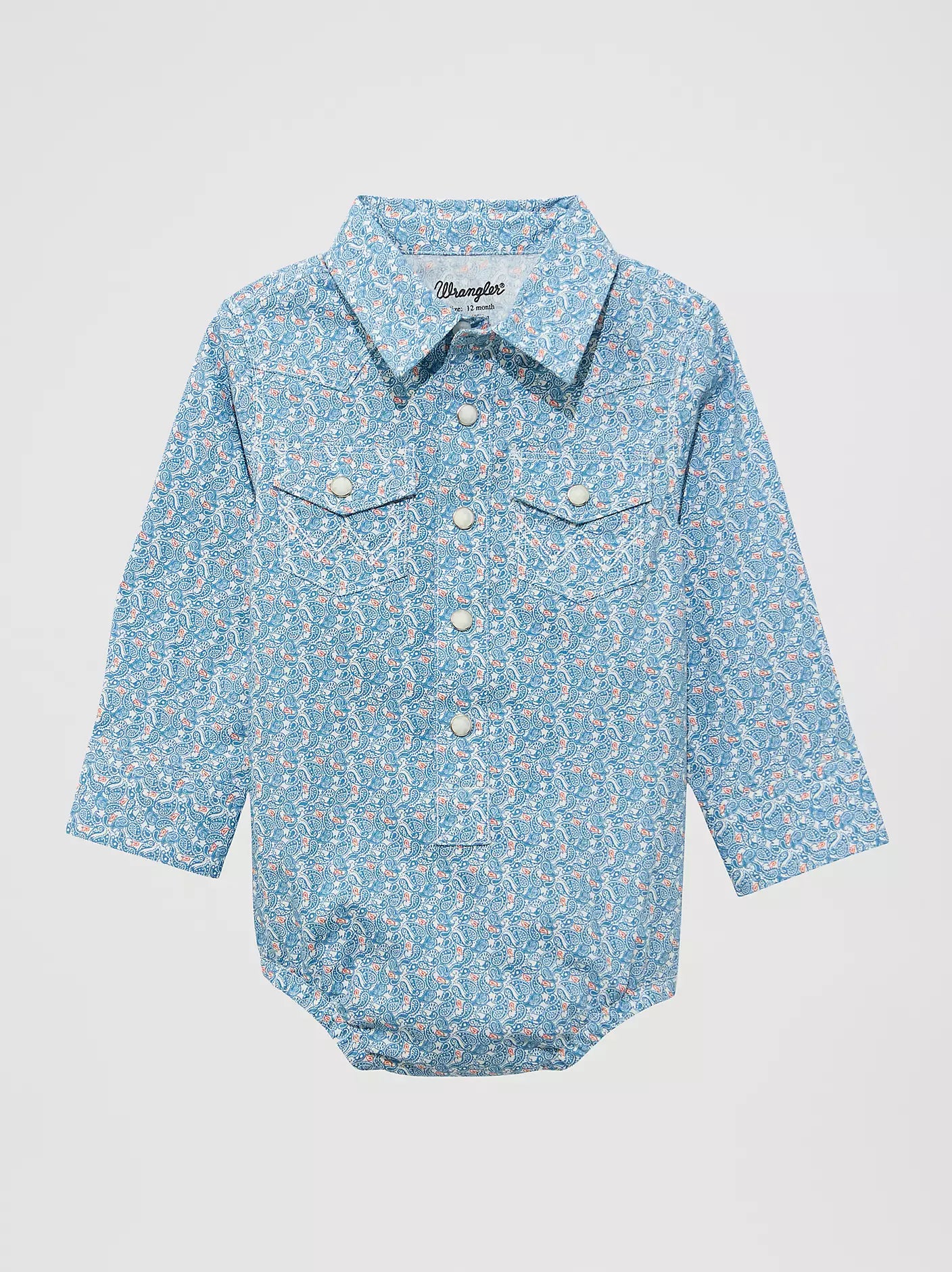 Wrangler Baby Boy's Long Sleeve Western Snap Bodysuit in Blue Jay (Kids)