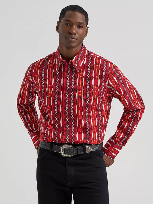 Wrangler Checotah® Long Sleeve Western Snap Shirt in Fire Red Arrow (Men's)