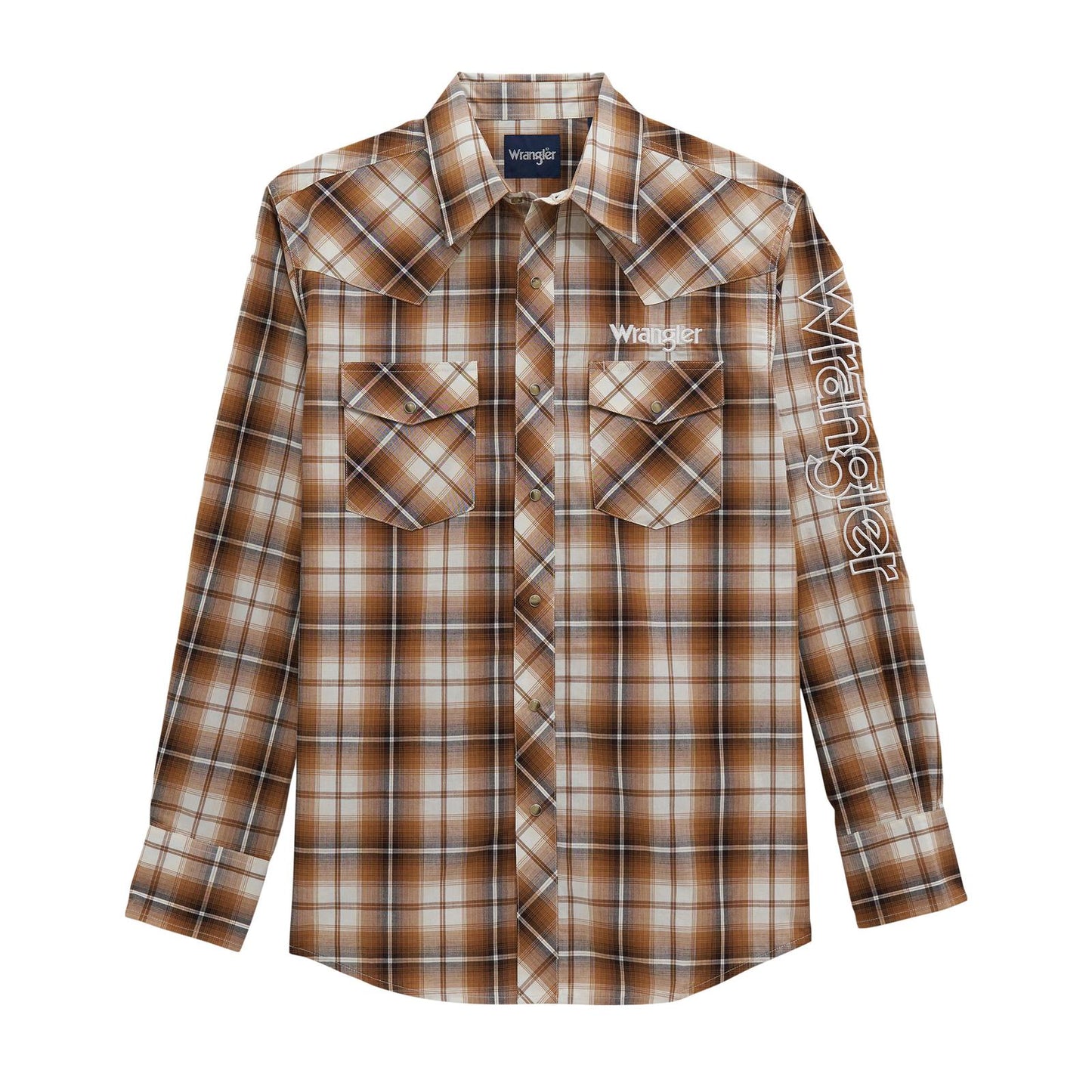 Wrangler® Long Sleeve Logo Shirt - Snaps - Brown