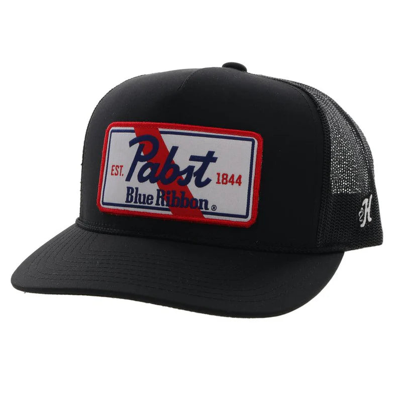 Hooey - "Pabst Blue Ribbon" Black Trucker Hat with Red/White/Blue Rectangle Patch