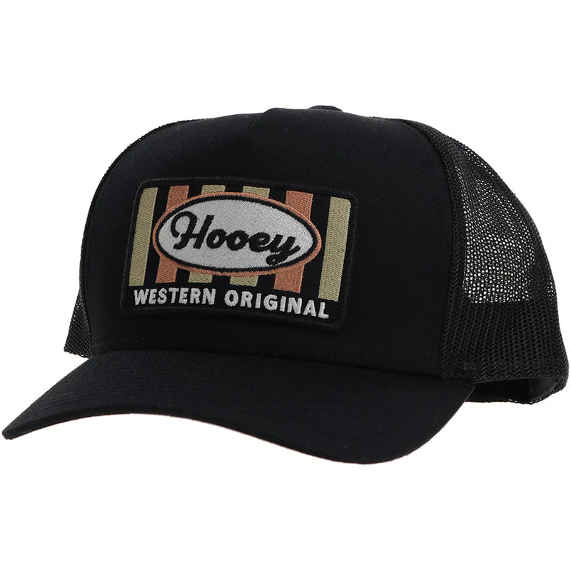 Hooey - "Sudan" Black Trucker Hat with Tan/Grey Rectangle Patch