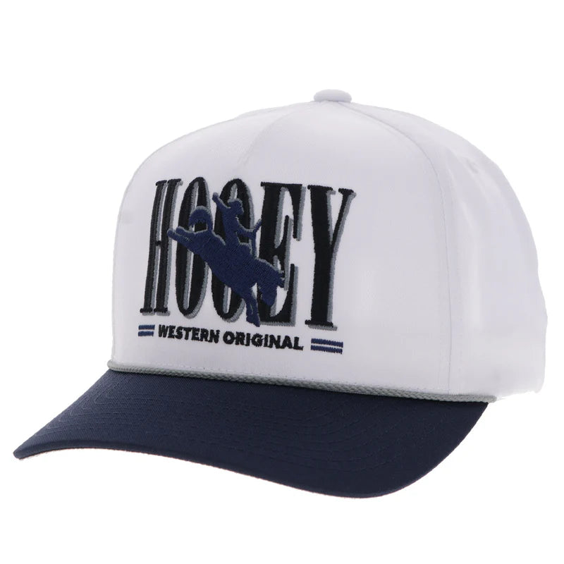 Hooey - "Wild Ride" White 5 Panel Trucker Hat with Navy and Black Embroidery Logo