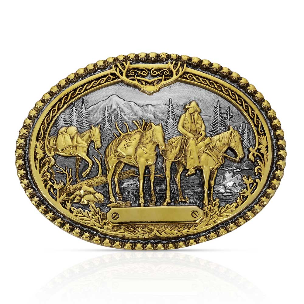 Pack Horses and Rider Two Tone Attitude Belt Buckle