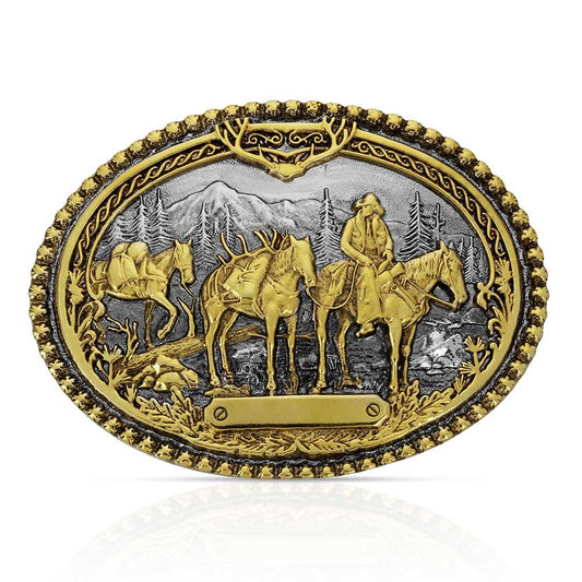 Pack Horses and Rider Two Tone Attitude Belt Buckle