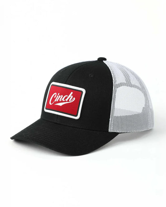 Cinch Red Patch Logo Trucker Hat in Black
