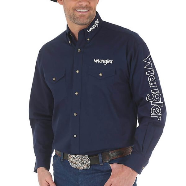 Wrangler® Logo Long Sleeve Western Snap Shirt (Men's)