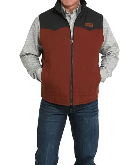 Cinch Reversable Quilted Vest in Rust and Western Print