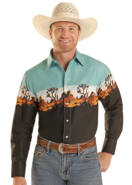 Panhandle Slim Desert Borders Snap Shirt in Teal (Men's)