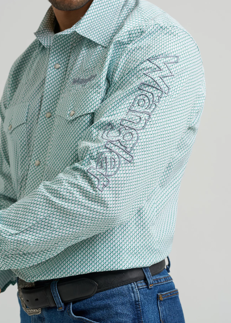 Wrangler® Logo Long Sleeve Western Snap Shirt (Men's)