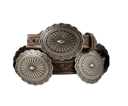 Ariat Oval Floral Silver Concho Tan Leather Belt (Women's)