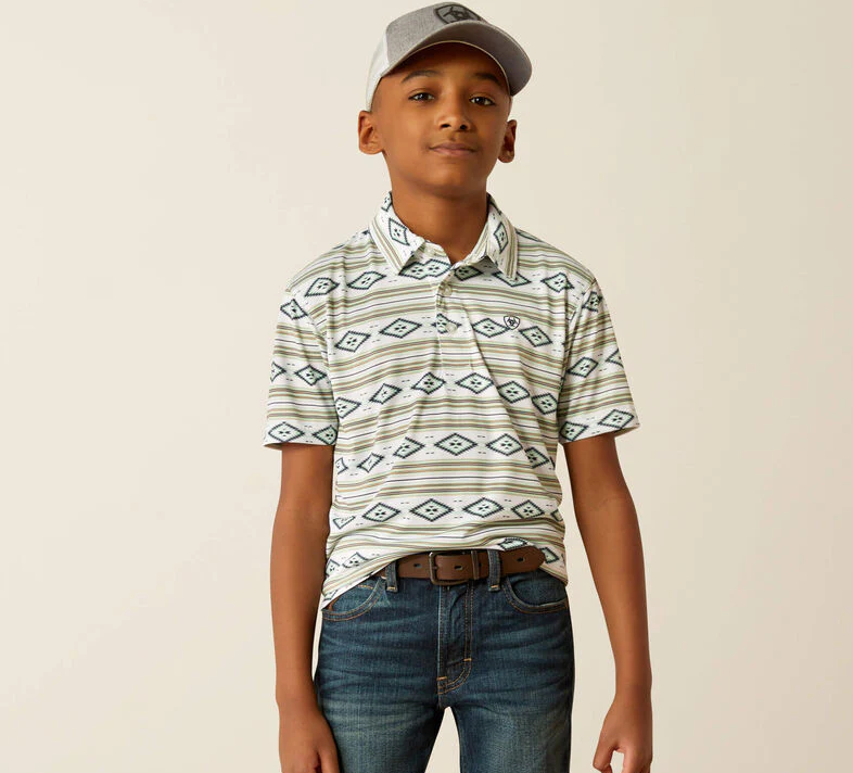 Ariat Boys All Over Print SS Polo - (Boys/Youth) White Serape