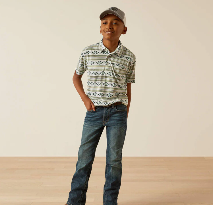 Ariat Boys All Over Print SS Polo - (Boys/Youth) White Serape